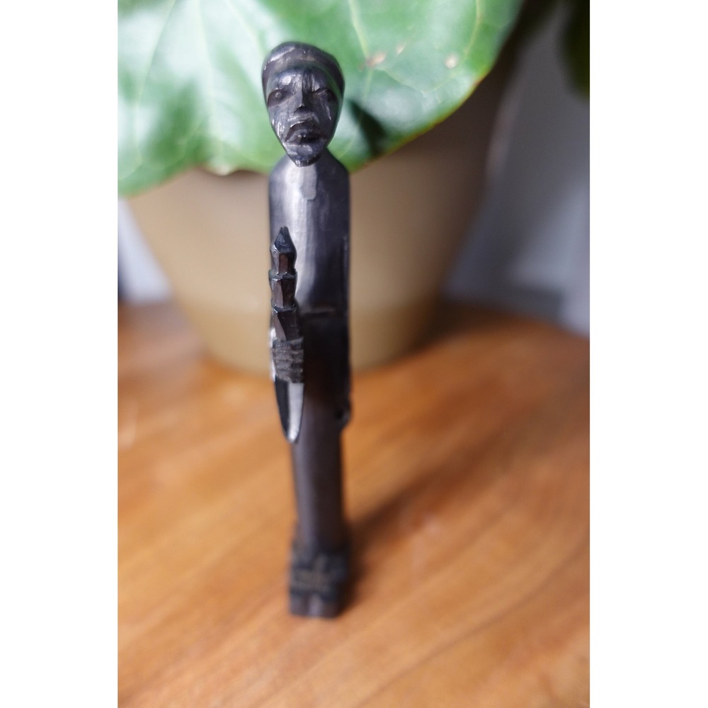 Vintage‎ African Tribal Wood Carving Statue Figure Holding Tool Sculpture Art